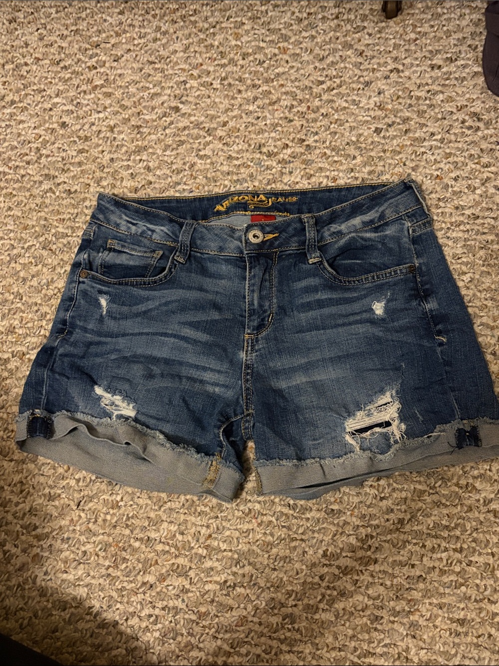 Arizona Jean Company Distressed Rolled Hem Denim Shorts - Dark Blue
